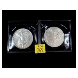 2- U.S. Silver Eagles: 1988, 2010 -x2 coins