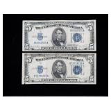 2- $5 silver certificates series of 1934 -x2