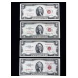 4- $2 United States notes series of 1953, red seal