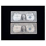 2- $1 silver certificates series of 1957, Star
