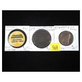 Lot, 3 advertising tokens: one counter stamped,