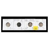 Lot, silver dime love tokens, 4 pcs