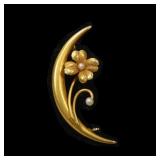 14K Yellow matte gold crescent moon pin with