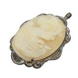 Sterling silver vintage cameo pendant