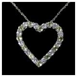 Sterling silver peridot and CZ heart shape pendant