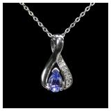 Sterling silver pear shape tanzanite pendant with