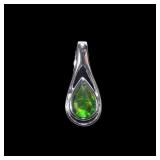 Rhodium plated bezel set faceted ammolite pendant