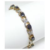 Sterling silver 7.75" oval cut blue sapphire