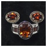 Sterling silver oval cut garnet, approx. 3.0 ct.,