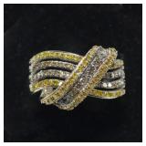 Sterling silver champagne and yellow pave diamond