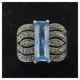Sterling silver rectangular cut blue topaz and