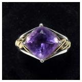 14K Yellow gold and sterling silver large square