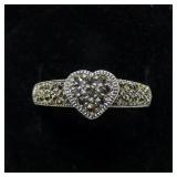 Sterling silver marcasite band with heart, size 8