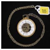 Swiss made open face skeleton pocket watch with