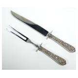 Pair Sterling handled carving set, Repousse