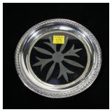 Sterling and etched glass tray, 5.5" D
