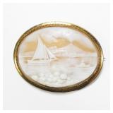 Large oval cameo pin/pendant, harbor scene with