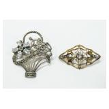 Lot, sterling silver marcasite basket and vintage