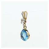 10K Yellow gold pear cut blue topaz pendant with