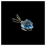 14K Yellow gold heart shape blue topaz pendant,