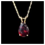 14K Yellow gold prong set pear cut garnet