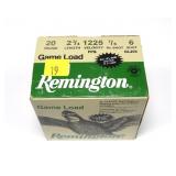 Box of Remington 20 Ga. 2.75" No. 6 game loads,