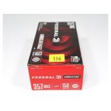 Box of Federal .357 Mag. 158-grain JSP cartridges,