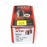 Box of Hornady 9mm 124-grain XTP bullets,