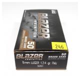 Box of CCI 9mm Luger 124-grain FMJ cartridges,