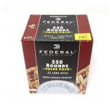 Box of 550 rounds .22 LR hollow point cartridges,