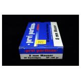 Box of 8mm Mauser 196-grain SP cartridges,