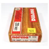 Box of Norma .220 Swift 50-grain cartridges, 20