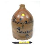 F. Ohmann, Lyons N.Y. 1 Gal. decorated jug, "E.W