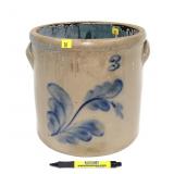 J. Fisher & Co. Lyons, N.Y. 3 Gal. decorated crock