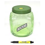 Green Vaseline Glass Cookie Jar, 8.5" H.