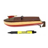 Vintage Wind up Wooden Boat Toy