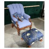 Victorian Eastlake upholstered chair with ottoman,