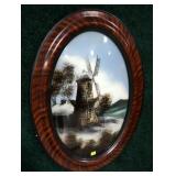 Vintage Reverse painting on bowed glass, Windmill