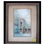 8 1/2" x 10 1/2" framed watercolor, signed L.
