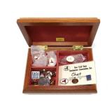 Wooden Box with assorted Association Pins