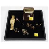 Lot: Gold Jewelry, Tie pins, cuff links,