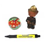 Lot: Glass paperweight & Vintage Bobble Head,