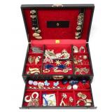 Vintage Jewelry Box with assorted costume jewelry