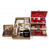 Lot: Jewelry Boxes and flat of assorted costume