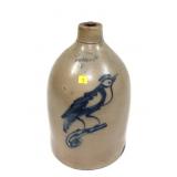 "West Troy Pottery" 2 Gal. decorated bird jug