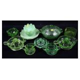 Lot: Assorted Green glass/ Vaseline glass