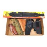 Lot, 4 holsters, new padded sling and ammo belt