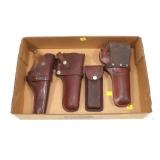 Lot, 3 leather holsters and leather Mag pouch,