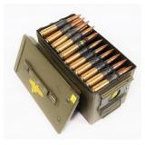 Can of .50 BMG linked cartridges with ammunition