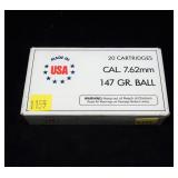 Box of 7.62 NATO 147-grain Ball cartridges,